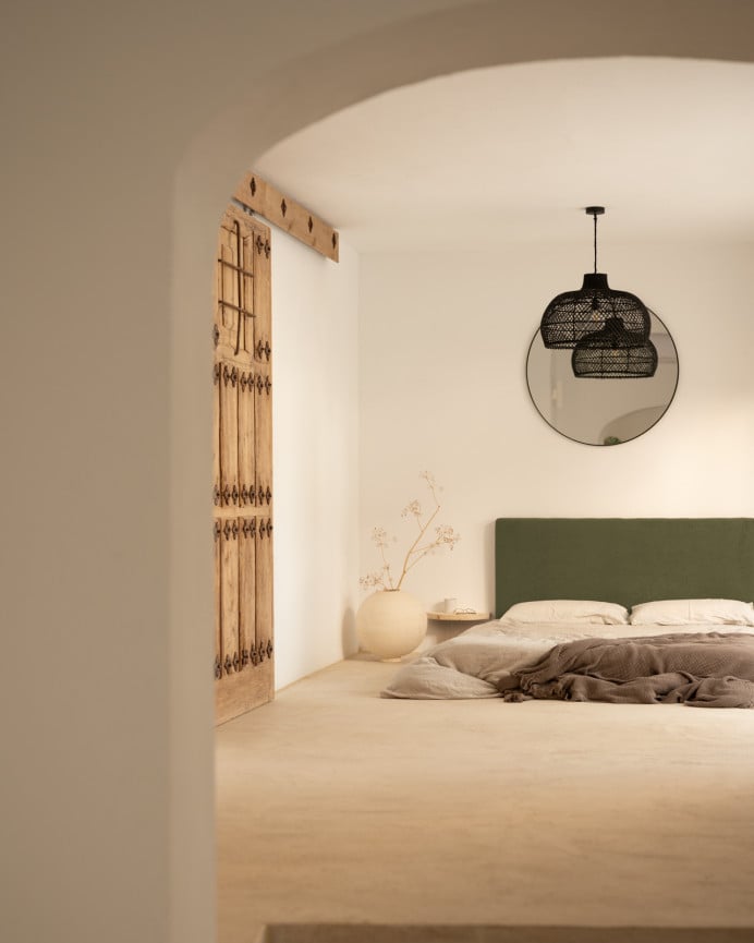 Deco Wood Cabecero Tapizado De Algodón En Color Verde De 90x80cm