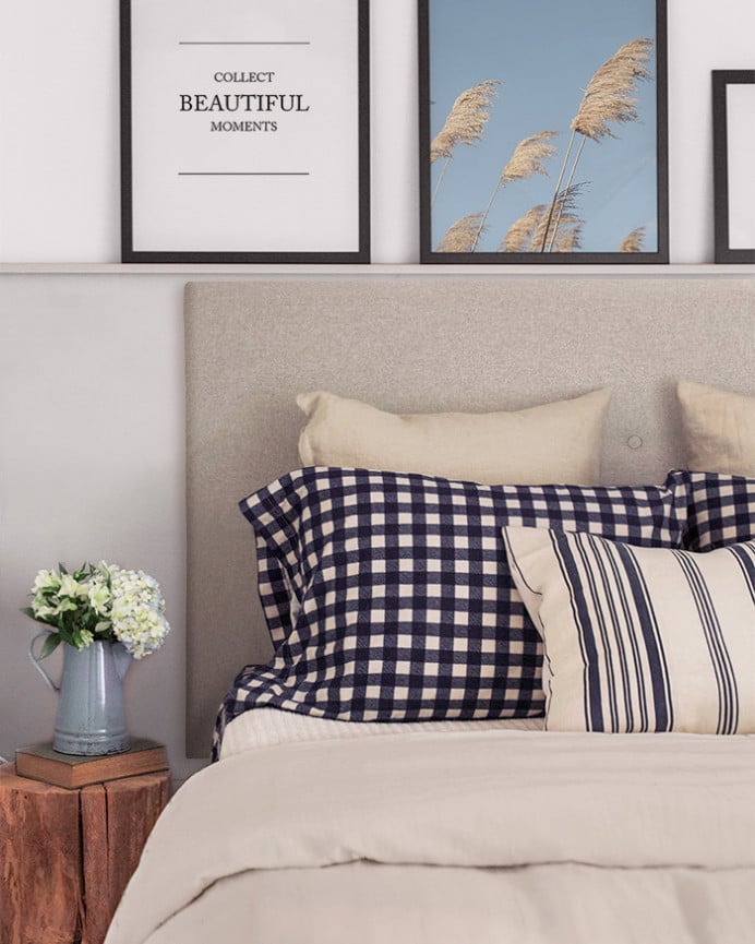 Deco Wood Cabecero Tapizado De Poliester Con Botones En Color Beige De 90x80cm