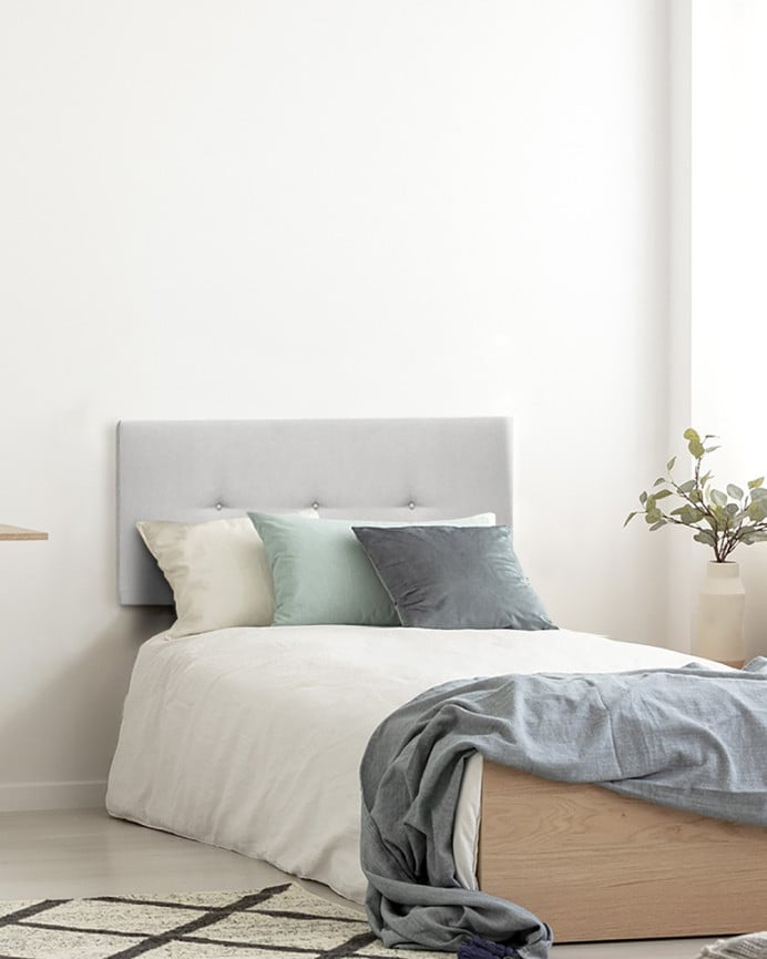 Deco Wood Cabecero Tapizado De Poliester Con Botones En Color Hueso De 90x60cm