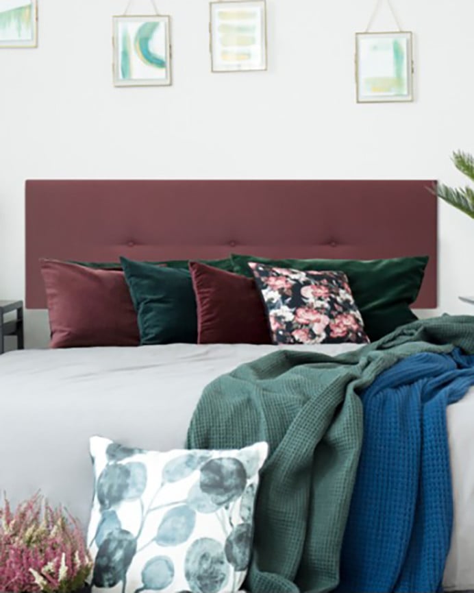 Deco Wood Cabecero Tapizado De Poliester Con Botones En Color Teja De 90x60cm