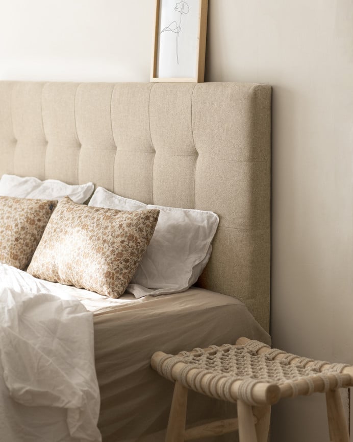 Deco Wood Cabecero Tapizado De Poliester Con Pliegues En Color Beige De 90x80cm