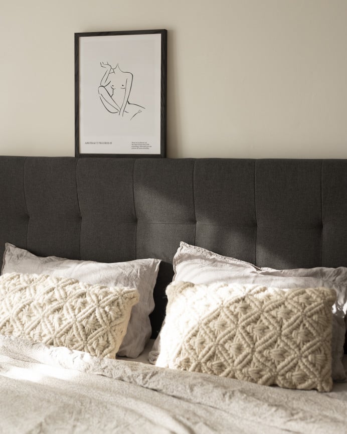 Deco Wood Cabecero Tapizado De Poliester Con Pliegues En Color Negro De 90x80cm