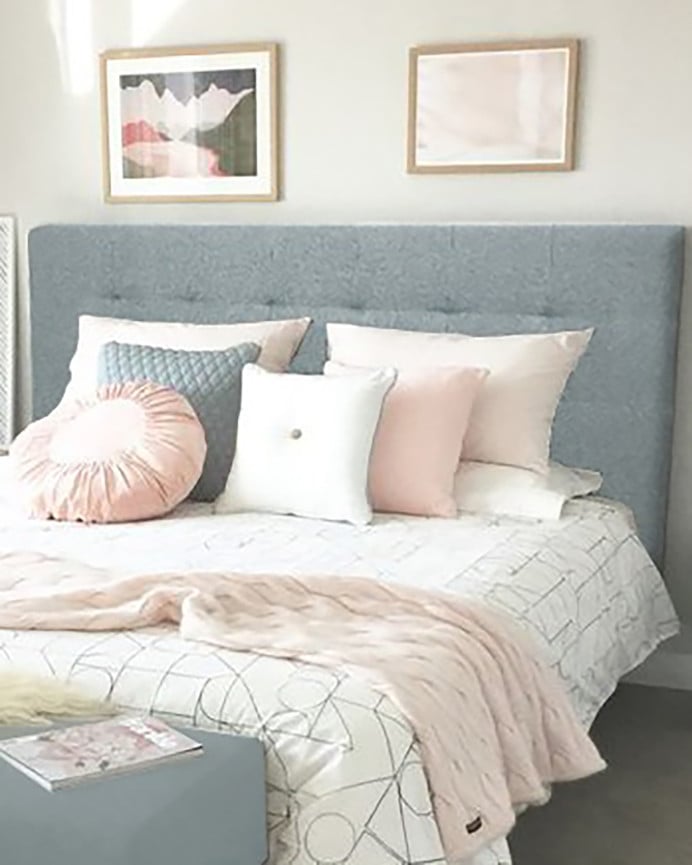 Deco Wood Cabecero Tapizado De Poliester Con Pliegues En Color Azul De 90x80cm