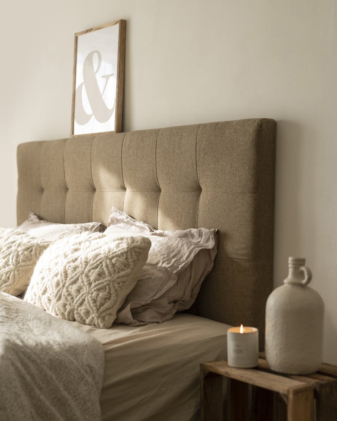 Deco Wood Cabecero Tapizado De Poliester Con Pliegues En Color Marrón De 90x80cm