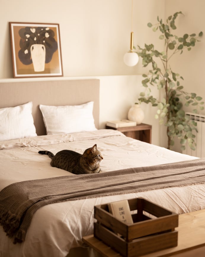 Deco Wood Cabecero Tapizado De Poliester Liso En Color Canela De 90x60cm