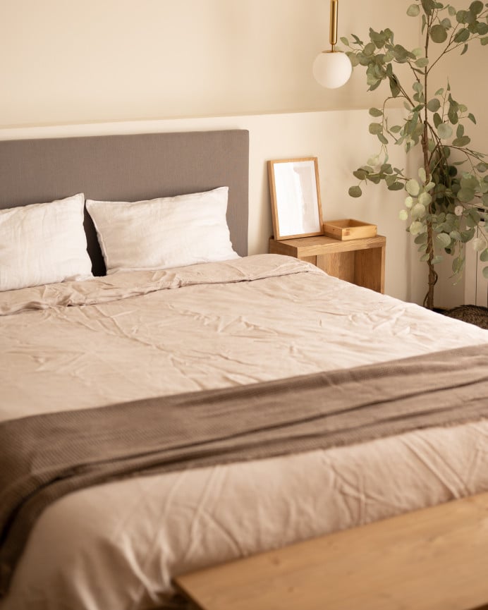 Deco Wood Cabecero Tapizado De Poliester Liso En Color Gris De 90x60cm