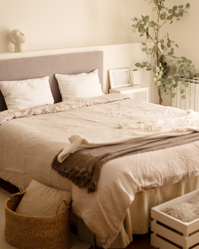 Deco Wood Cabecero Tapizado De Poliester Liso En Color Lavanda De 90x60cm