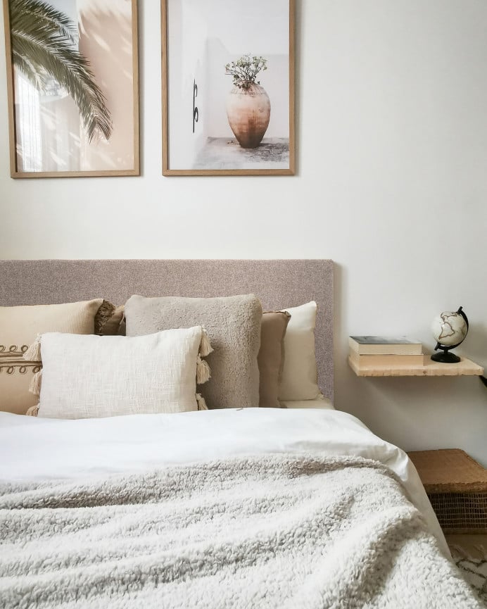 Deco Wood Cabecero Tapizado De Poliester Liso En Color Marrón De 90x80cm