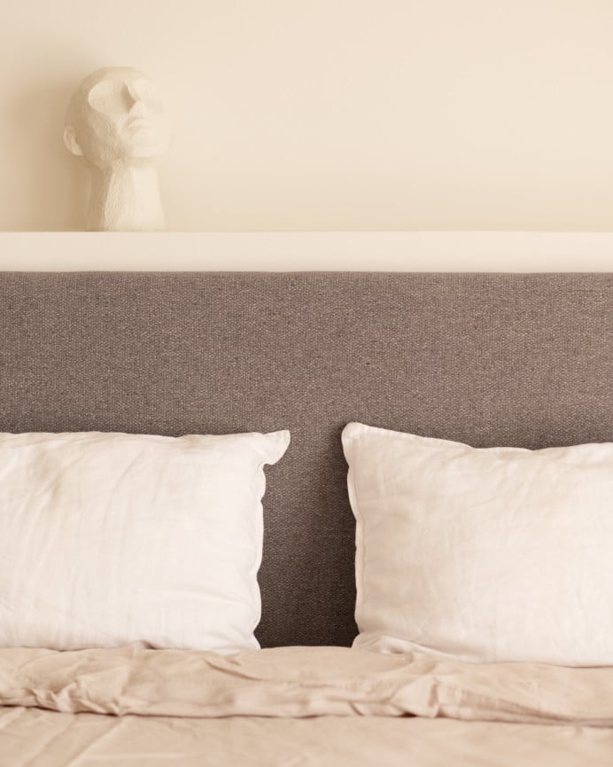 Deco Wood Cabecero Tapizado De Poliester Liso En Color Morado De 90x60cm