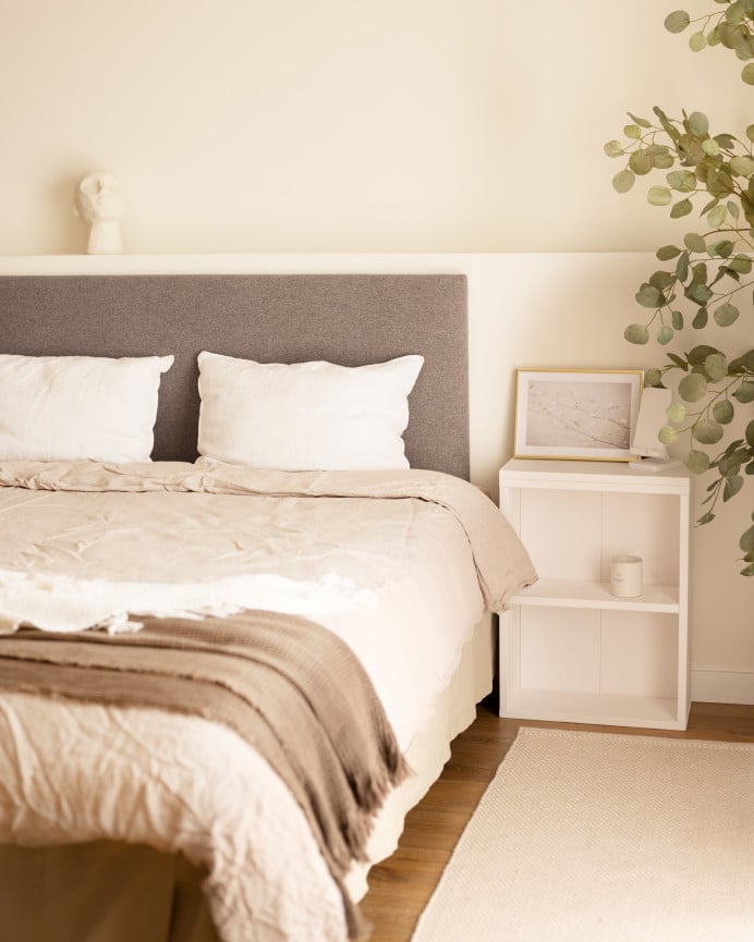 Deco Wood Cabecero Tapizado De Poliester Liso En Color Morado De 90x60cm