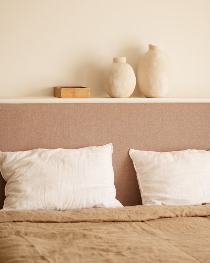 Deco Wood Cabecero Tapizado De Poliester Liso En Color Naranja De 90x60cm