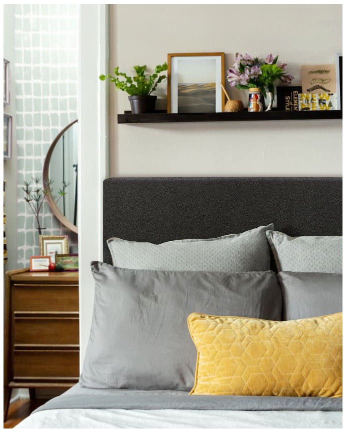 Deco Wood Cabecero Tapizado De Poliester Liso En Color Negro De 90x80cm