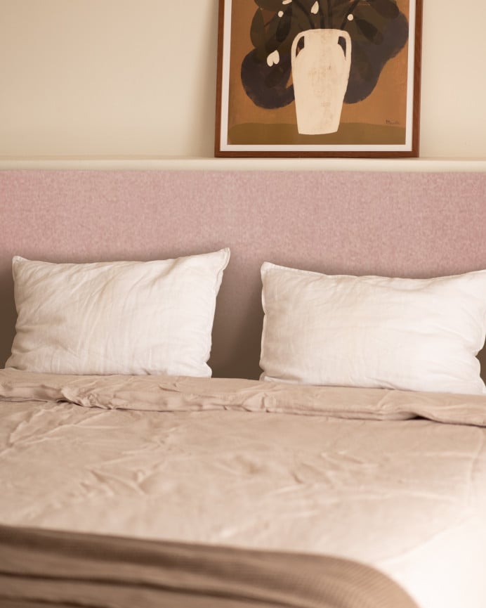 Deco Wood Cabecero Tapizado De Poliester Liso En Color Rosa Palo De 90x60cm