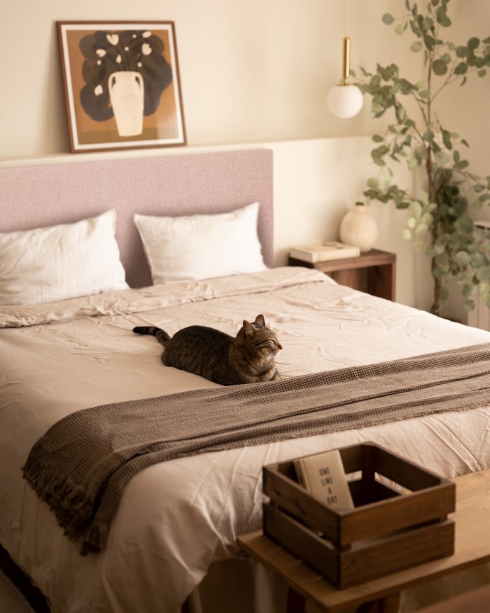 Deco Wood Cabecero Tapizado De Poliester Liso En Color Rosa Palo De 90x60cm