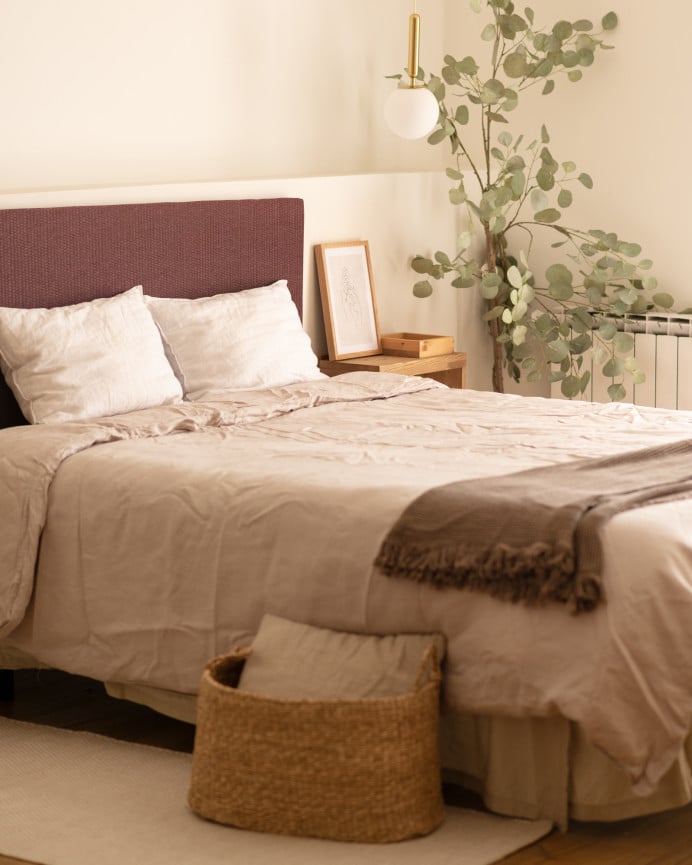 Deco Wood Cabecero Tapizado De Poliester Liso En Color Teja De 90x60cm