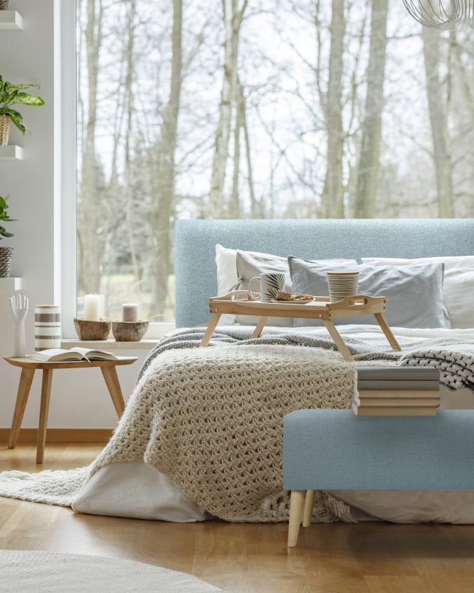 Deco Wood Cabecero Tapizado De Poliester Liso En Color Verde Azulado De 90x80cm