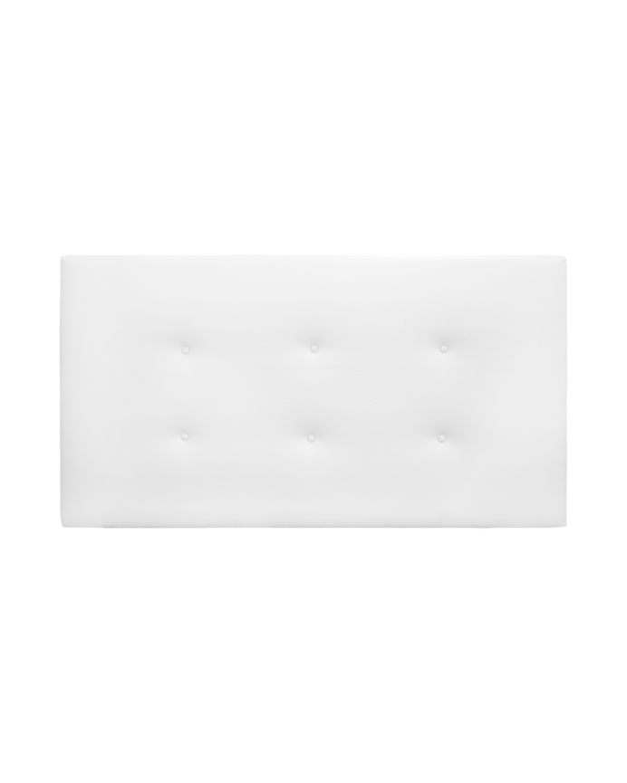 Deco wood Cabecero tapizado de polipiel con botones en color blanco de 90x80cm