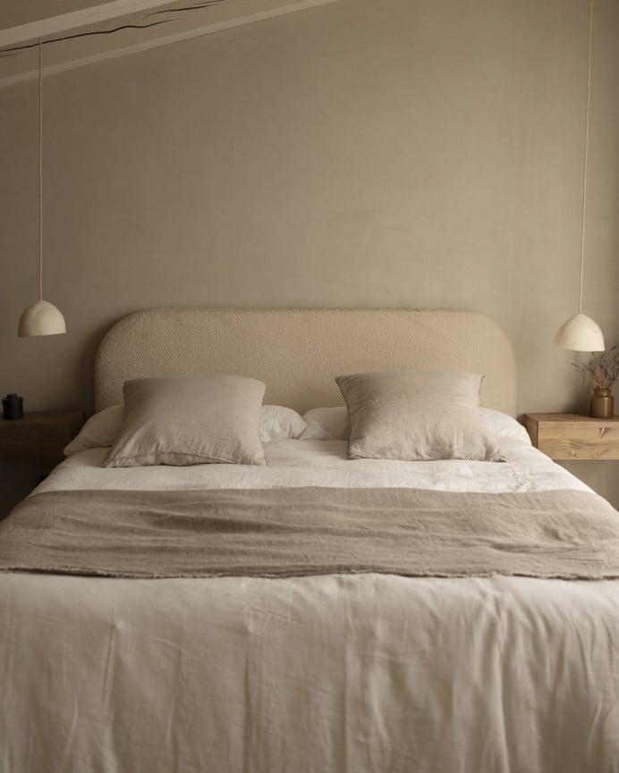 Deco Wood Cabecero Tapizado Desenfundable De Bouclé Beige De 120x110cm