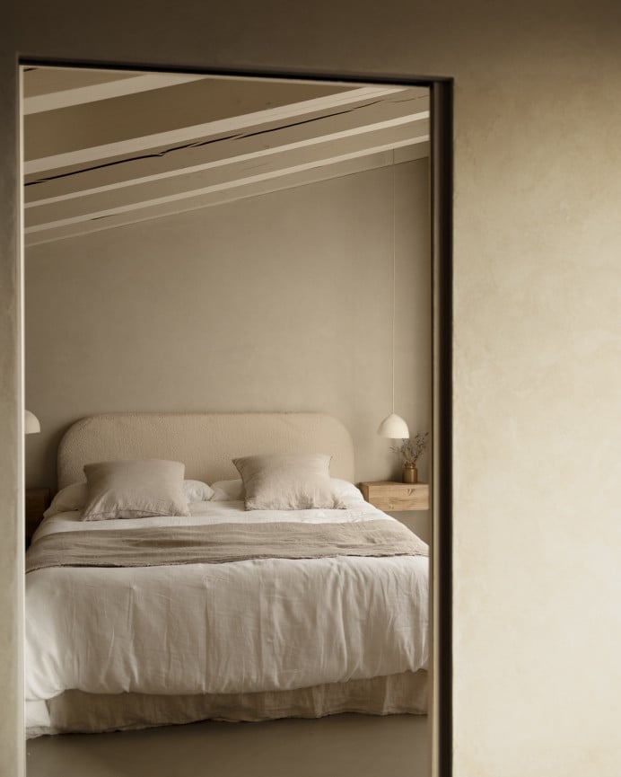 Deco Wood Cabecero Tapizado Desenfundable De Bouclé Beige De 120x110cm