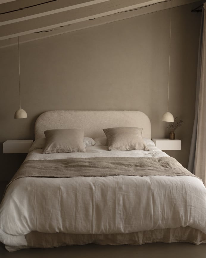 Deco Wood Cabecero Tapizado Desenfundable De Bouclé Blanco De 120x110cm