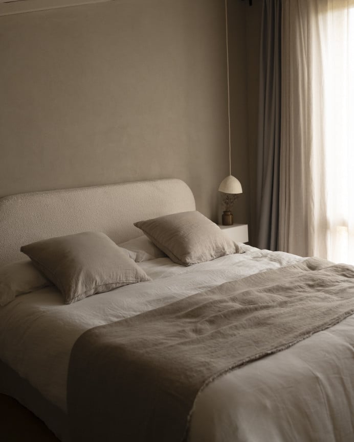 Deco Wood Cabecero Tapizado Desenfundable De Bouclé Blanco De 120x110cm