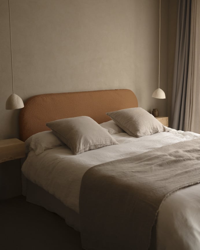 Deco Wood Cabecero Tapizado Desenfundable De Bouclé Cobre De 120x110cm