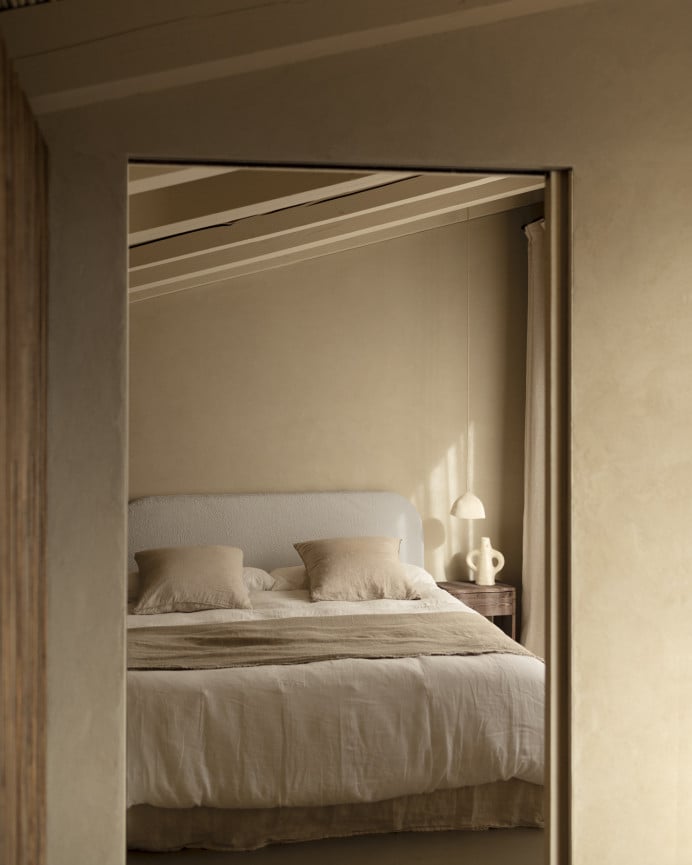 Deco Wood Cabecero Tapizado Desenfundable De Bouclé Gris Claro De 120x110cm