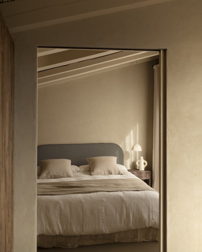 Deco Wood Cabecero Tapizado Desenfundable De Bouclé Gris Oscuro De 120x110cm