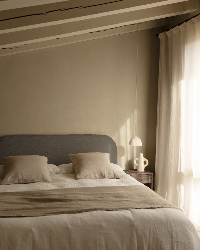 Deco Wood Cabecero Tapizado Desenfundable De Bouclé Gris Oscuro De 120x110cm