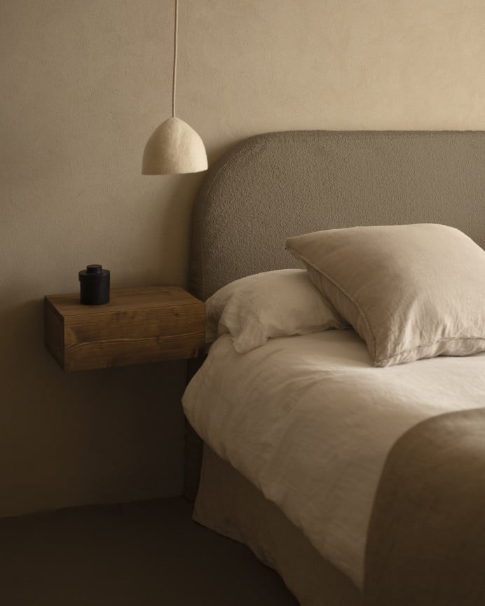 Deco Wood Cabecero Tapizado Desenfundable De Bouclé Marrón De 120x110cm