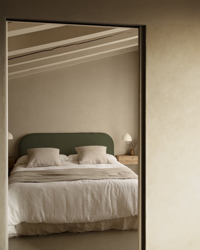 Deco Wood Cabecero Tapizado Desenfundable De Bouclé Verde De 120x110cm