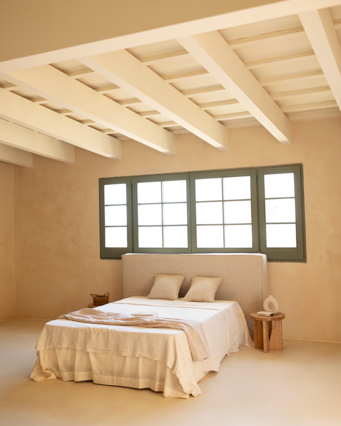 Deco Wood Cabecero Tapizado Desenfundable De Lino Beige De 120x110cm