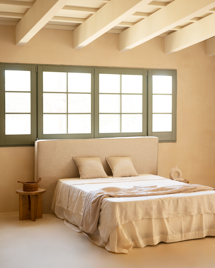 Deco Wood Cabecero Tapizado Desenfundable De Lino Beige De 120x110cm