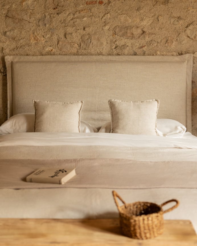 Deco Wood Cabecero Tapizado Desenfundable De Lino Beige De 120x110cm