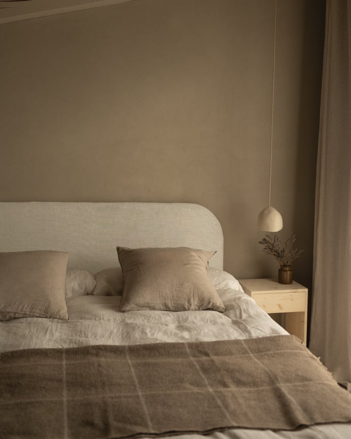 Deco Wood Cabecero Tapizado Desenfundable De Lino Blanco De 120x110cm