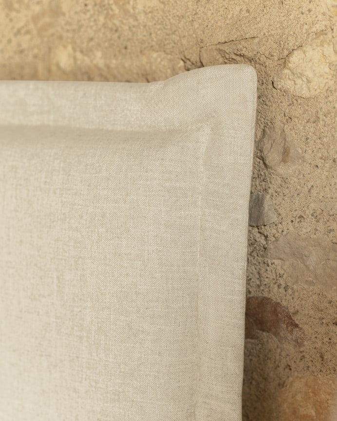 Deco Wood Cabecero Tapizado Desenfundable De Lino Blanco De 120x110cm