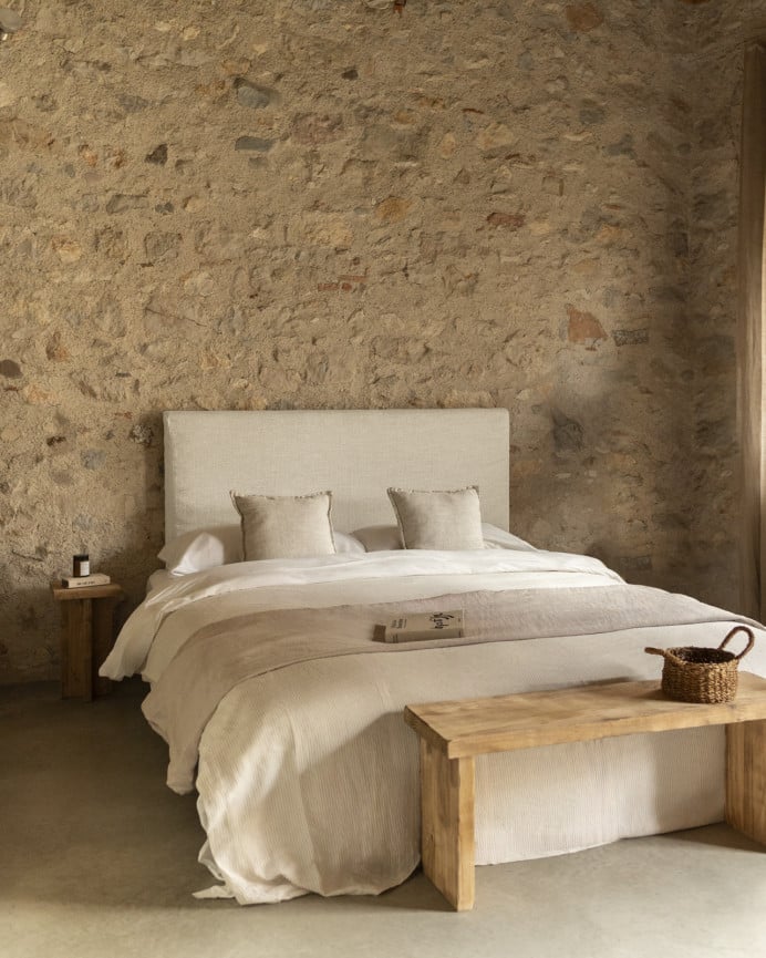 Deco Wood Cabecero Tapizado Desenfundable De Lino Blanco De 120x110cm