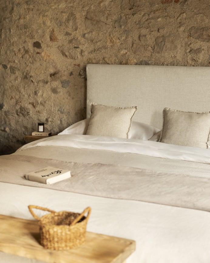 Deco Wood Cabecero Tapizado Desenfundable De Lino Blanco De 120x110cm