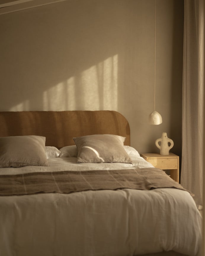 Deco Wood Cabecero Tapizado Desenfundable De Lino Teja De 120x110cm