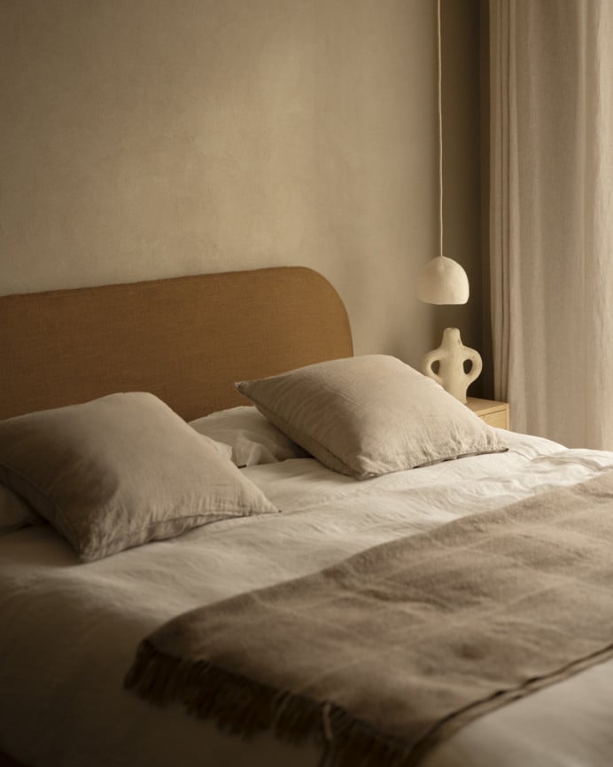 Deco Wood Cabecero Tapizado Desenfundable De Lino Teja De 120x110cm