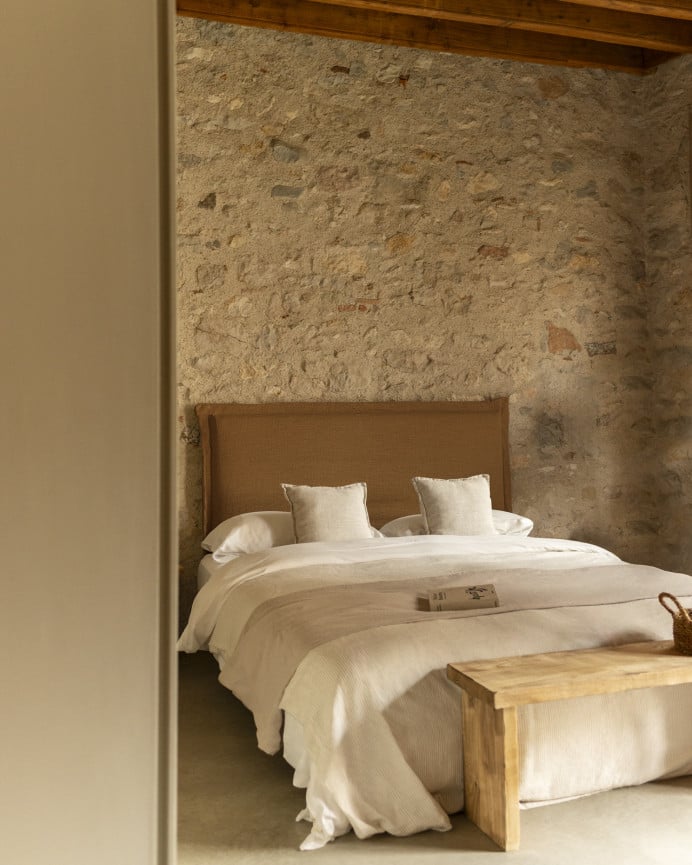 Deco Wood Cabecero Tapizado Desenfundable De Lino Teja De 120x110cm