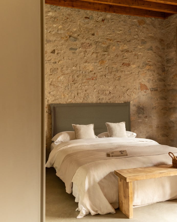 Deco Wood Cabecero Tapizado Desenfundable De Lino Verde De 120x110cm