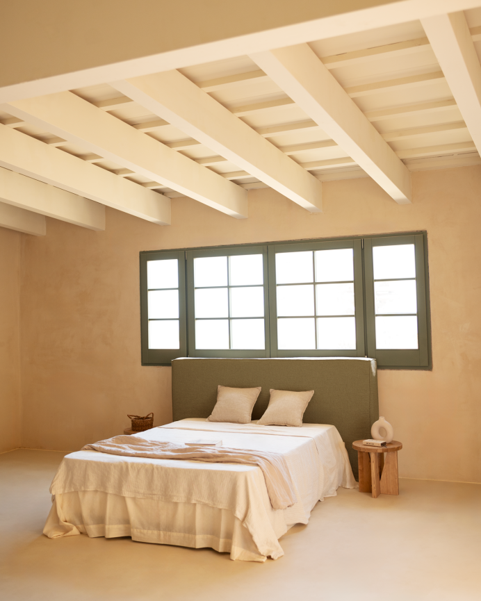 Deco Wood Cabecero Tapizado Desenfundable De Lino Verde De 120x110cm