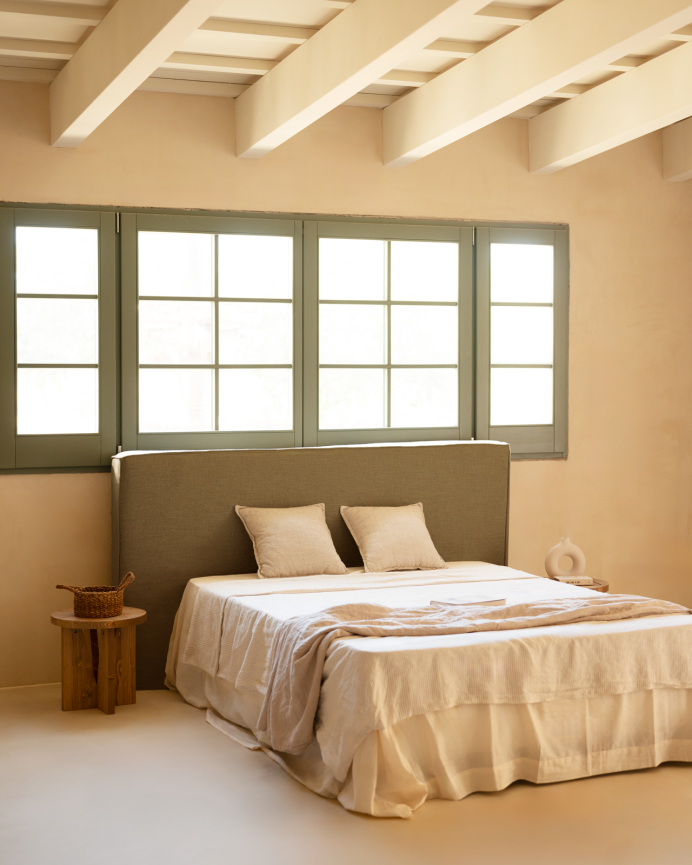 Deco Wood Cabecero Tapizado Desenfundable De Lino Verde De 120x110cm