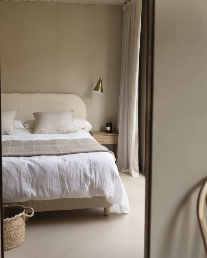 Deco Wood Cabecero Tapizado Desenfundable De Pana Blanco Roto De 120x110cm