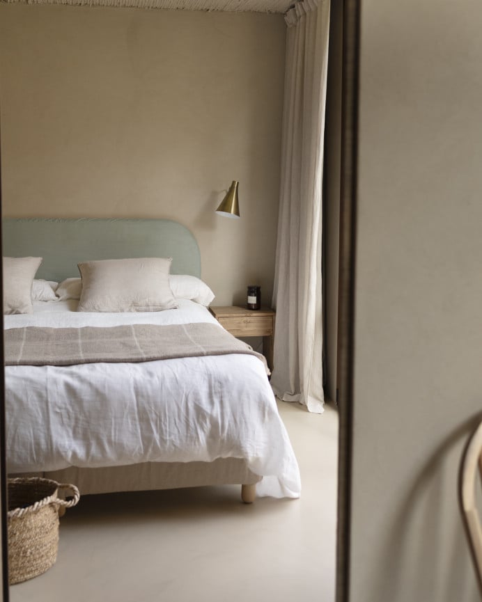 Deco Wood Cabecero Tapizado Desenfundable De Pana Verde Azulado De 120x110cm