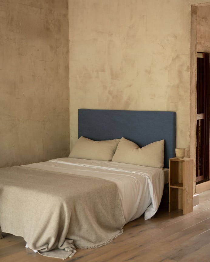 Deco Wood Cabecero Tapizado En Color Azul De 90x80cm