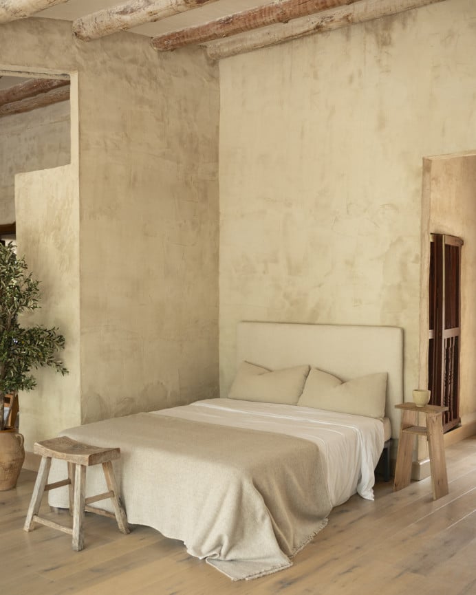 Deco Wood Cabecero Tapizado En Color Blanco Roto De 90x80cm