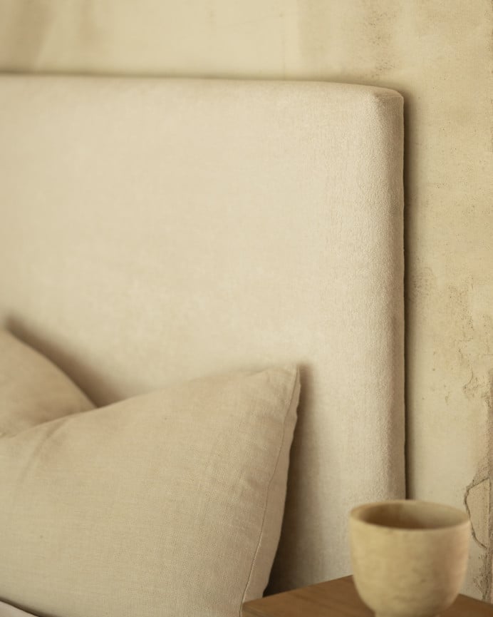 Deco Wood Cabecero Tapizado En Color Blanco Roto De 90x80cm