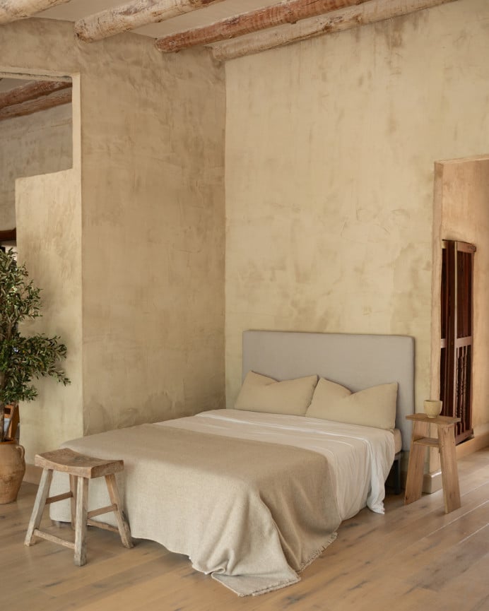 Deco Wood Cabecero Tapizado En Color Gris Claro De 90x80cm